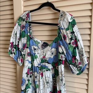 GAP Retro Floral Puff Sleeve Dress in Blue and Green NWT - Size XL